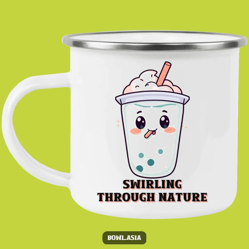 Funny Boba Tea Swirl Camping Mug: Adventure Fuelled by Bubbly Fun