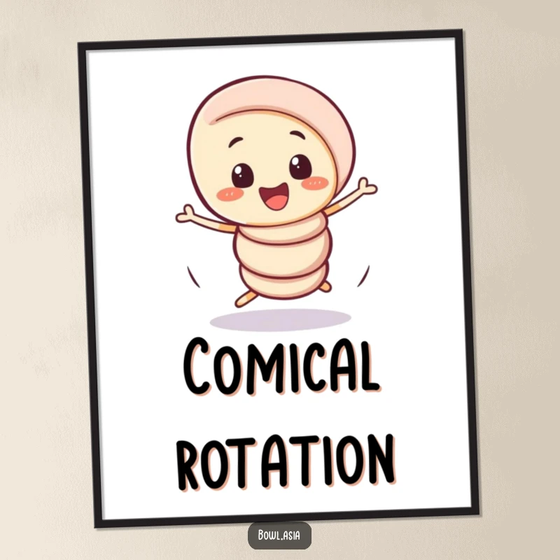 Funny playful spring roll character doing a comical, wobbly spin as digital art, offering instant humor and charm.