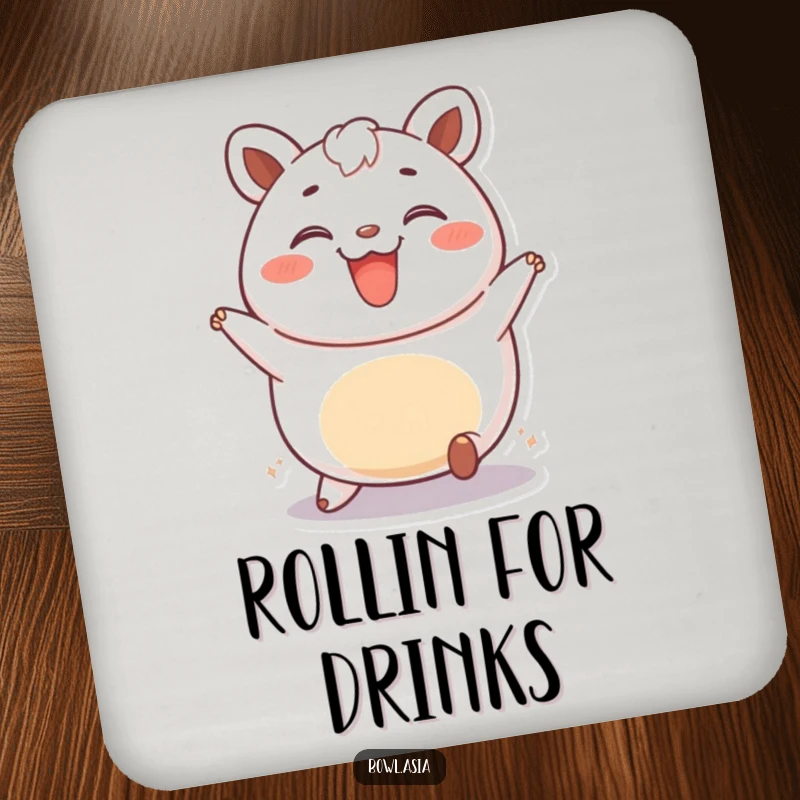 Funny bao bun coaster with a happy rolling bao bun, protecting surfaces with cute humor, a great funny gift.