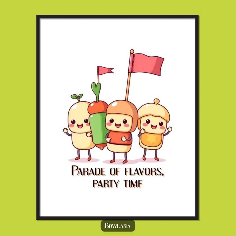 Free Printable Wall Art: Funny Food Skewers Parade, Humorous Downloadable Art Gift