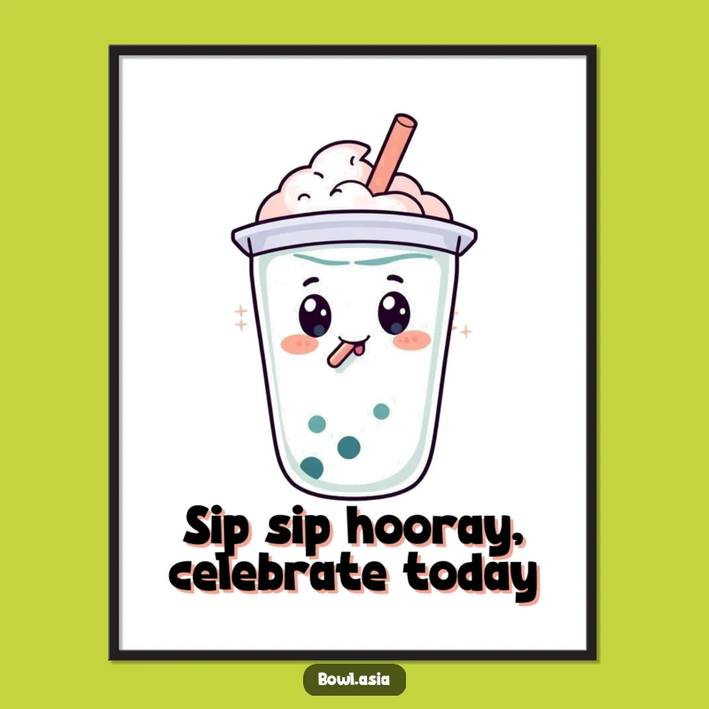 Free Printable Wall Art: Happy Boba Tea Swirl, Humorous Downloadable Art Gift